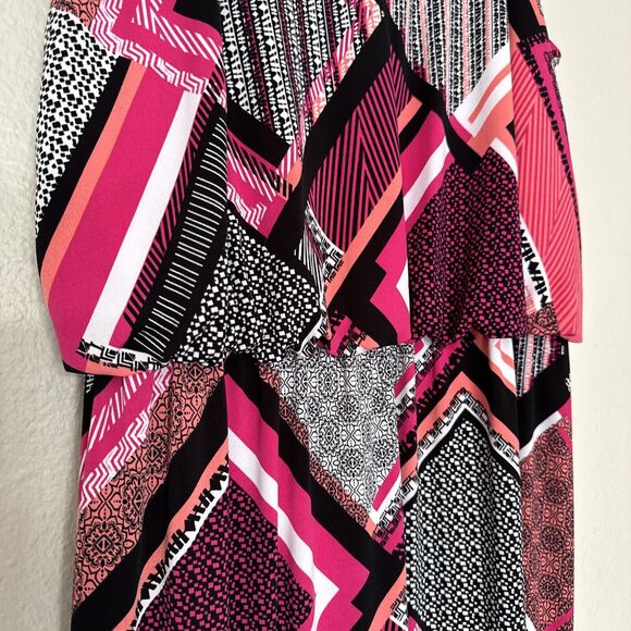 Women’s Liquid Knit Dress Embellished Multicolor Long Sleeveless Geometric Sz L - Picture 9 of 16